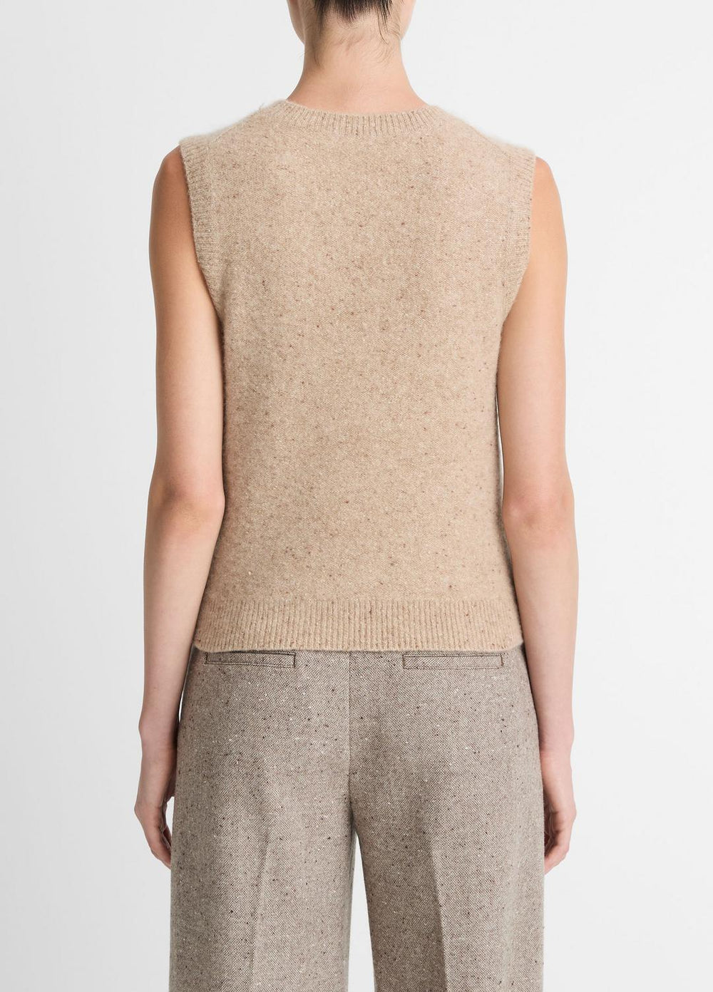 VINCE | Donegal Plush Cashmere Sweater Vest in V-Neck - HEATHER OAT DONEGAL