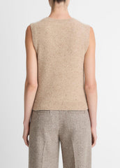 VINCE | Donegal Plush Cashmere Sweater Vest in V-Neck - HEATHER OAT DONEGAL