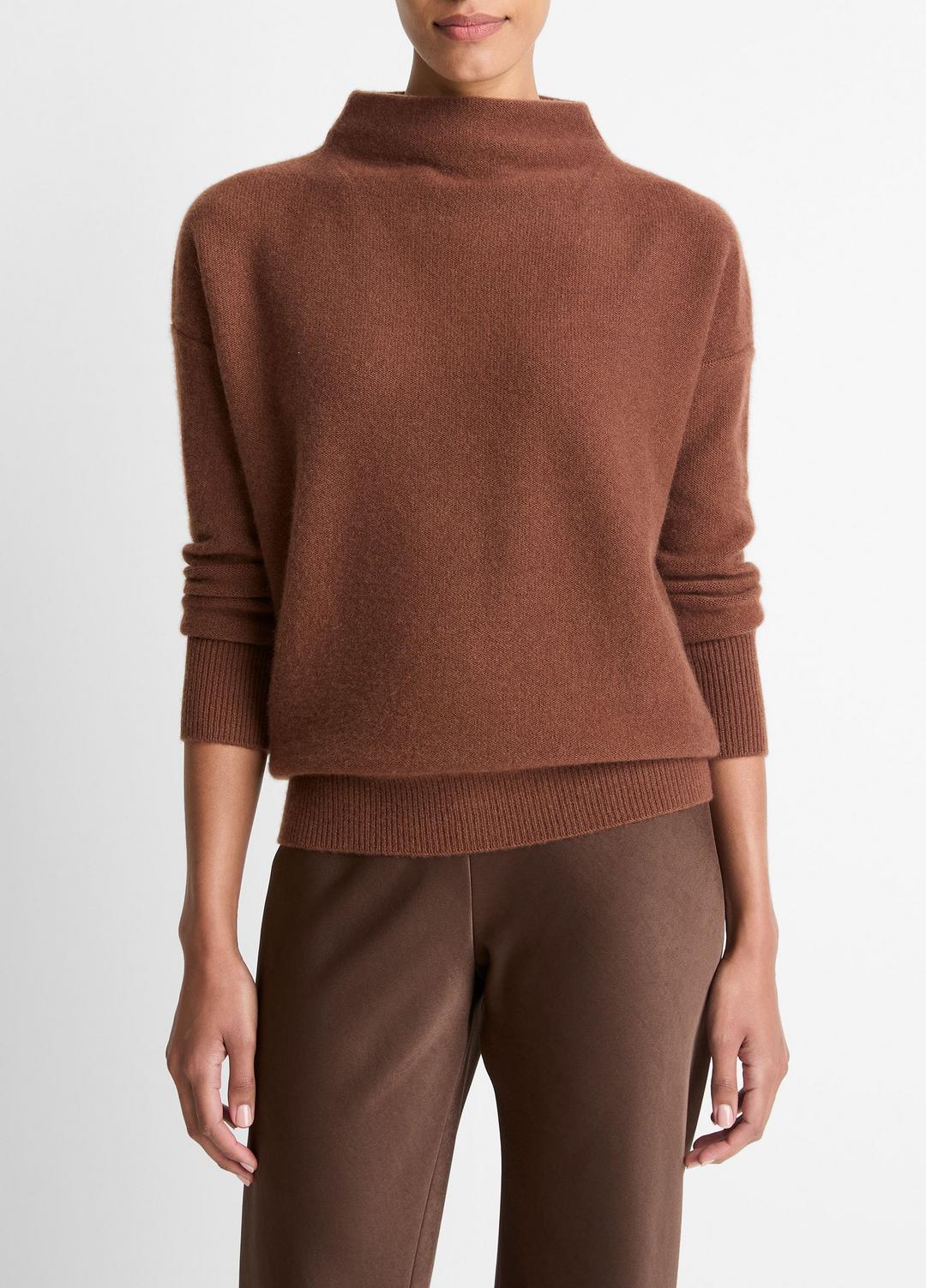 VINCE | Plush Cashmere Funnel-Neck Sweater in Turtleneck - CACAO