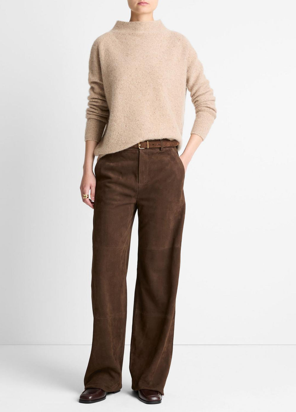 VINCE | Donegal Cashmere Funnel-Neck Sweater in Turtleneck - HEATHER OAT DONEGAL