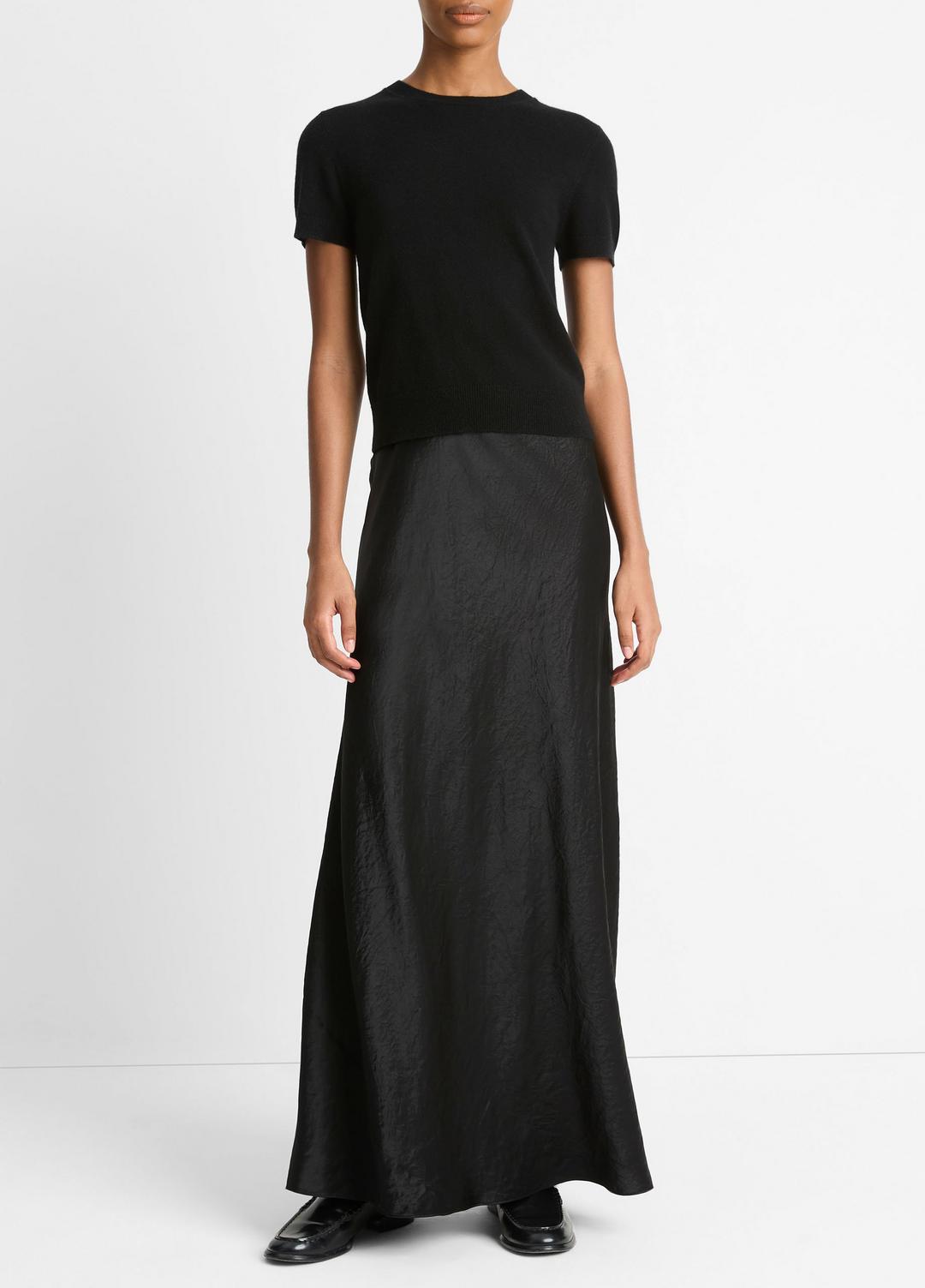 VINCE | Wool & Cashmere-Blend Short-Sleeve Sweater in Crew Neck - BLACK