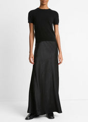 VINCE | Wool & Cashmere-Blend Short-Sleeve Sweater in Crew Neck - BLACK