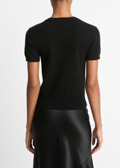 VINCE | Wool & Cashmere-Blend Short-Sleeve Sweater in Crew Neck - BLACK