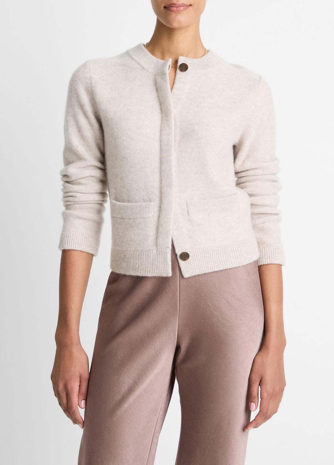 VINCE | Plush Cashmere Shrunken Cardigan in Cardigans - MARBLE