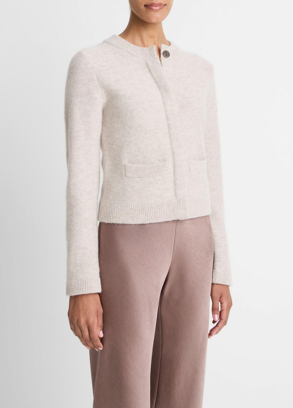VINCE | Plush Cashmere Shrunken Cardigan in Cardigans - MARBLE