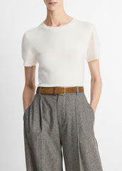 VINCE | Wool & Cashmere-Blend Short-Sleeve Sweater in Crew Neck - OFF WHITE