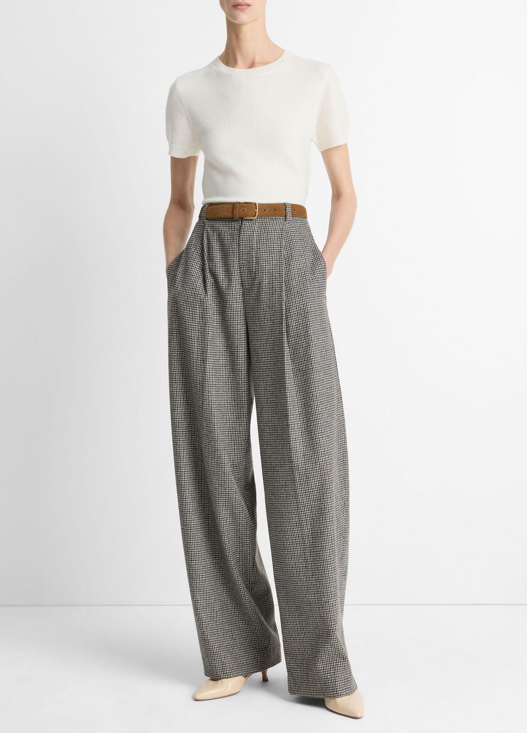 VINCE | Wool & Cashmere-Blend Short-Sleeve Sweater in Crew Neck - OFF WHITE