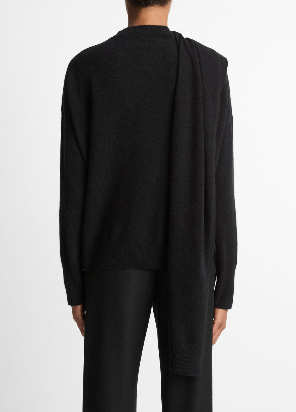 VINCE | Draped-Shawl Wool-Cashmere Sweater in Turtleneck - BLACK