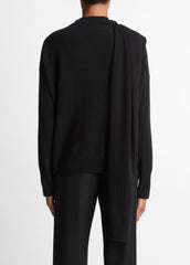 VINCE | Draped-Shawl Wool-Cashmere Sweater in Turtleneck - BLACK