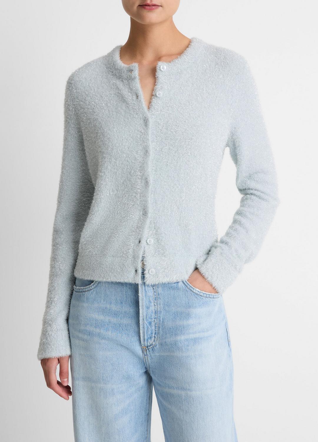 VINCE | Metallic Eyelash Cardigan in Cardigans - GLACIER