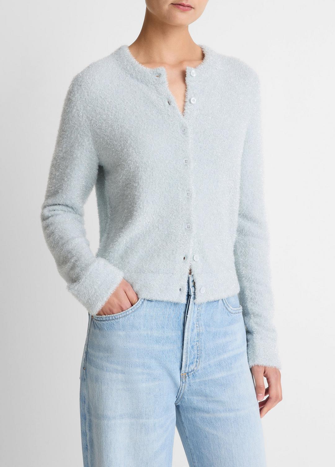 VINCE | Metallic Eyelash Cardigan in Cardigans - GLACIER