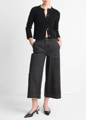 VINCE | Wool-Blend Shrunken Snap Cardigan in Cardigans - BLACK