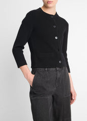 VINCE | Wool-Blend Shrunken Snap Cardigan in Cardigans - BLACK