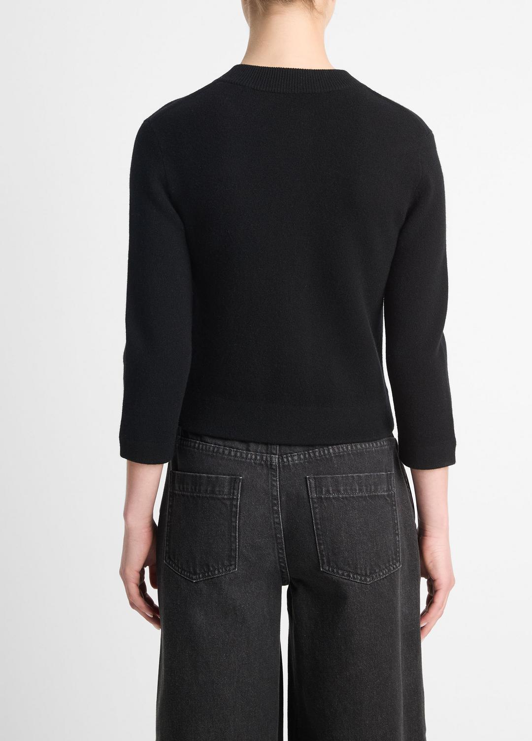 VINCE | Wool-Blend Shrunken Snap Cardigan in Cardigans - BLACK