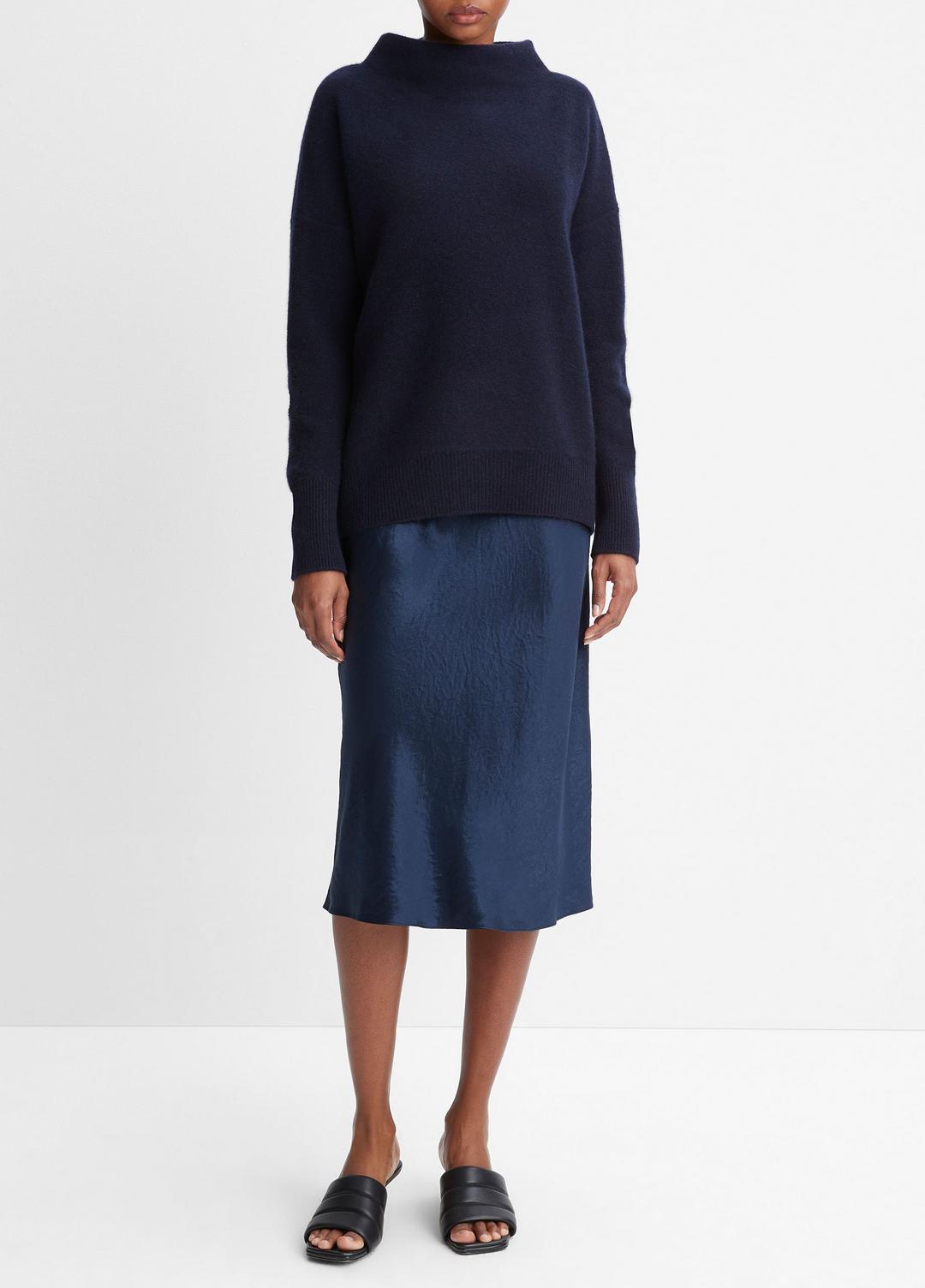 VINCE | Plush Cashmere Funnel-Neck Sweater in Turtleneck - COASTAL BLUE