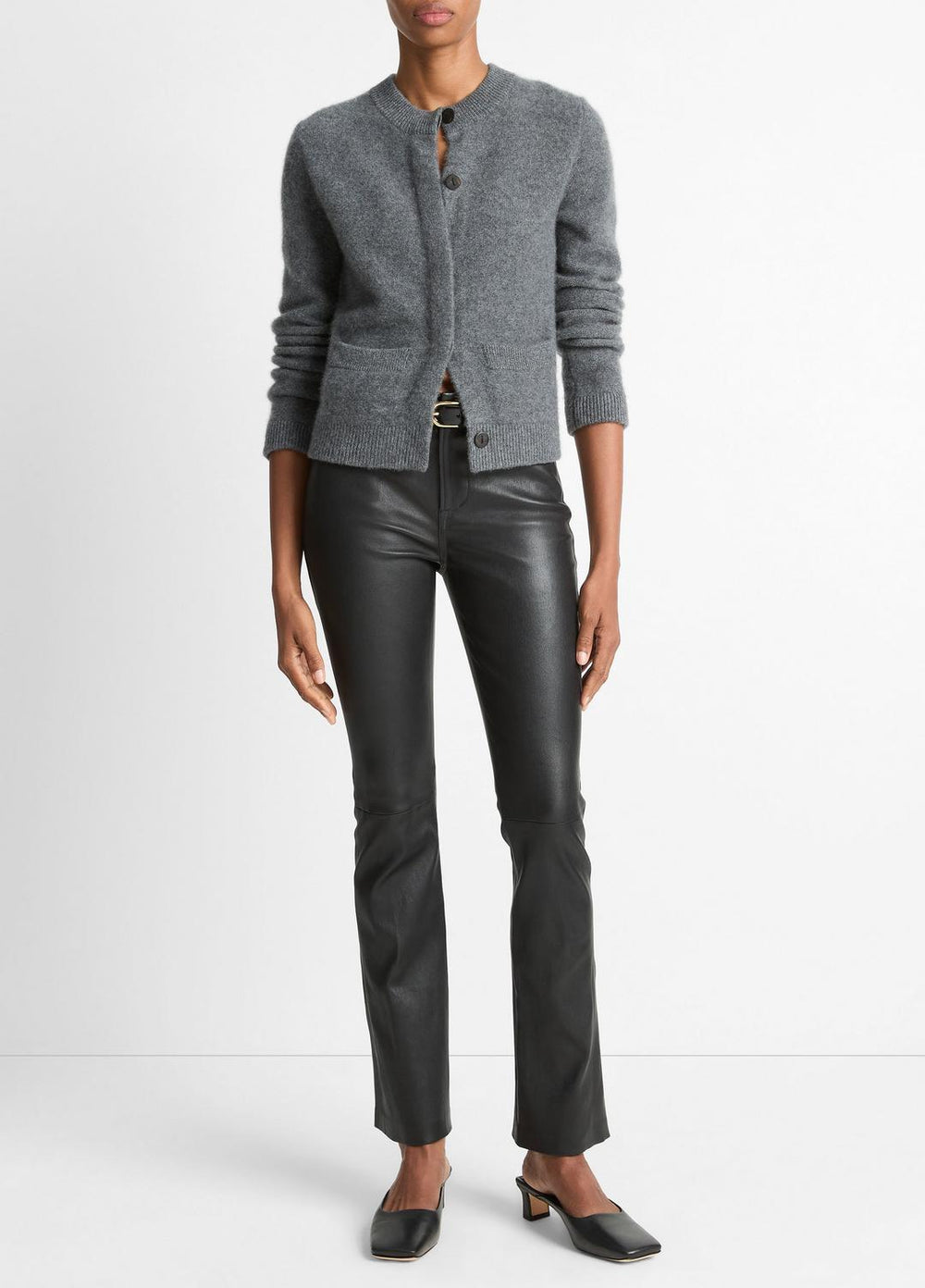 VINCE | Plush Cashmere Shrunken Cardigan in Cardigans - HEATHER GRAPHITE
