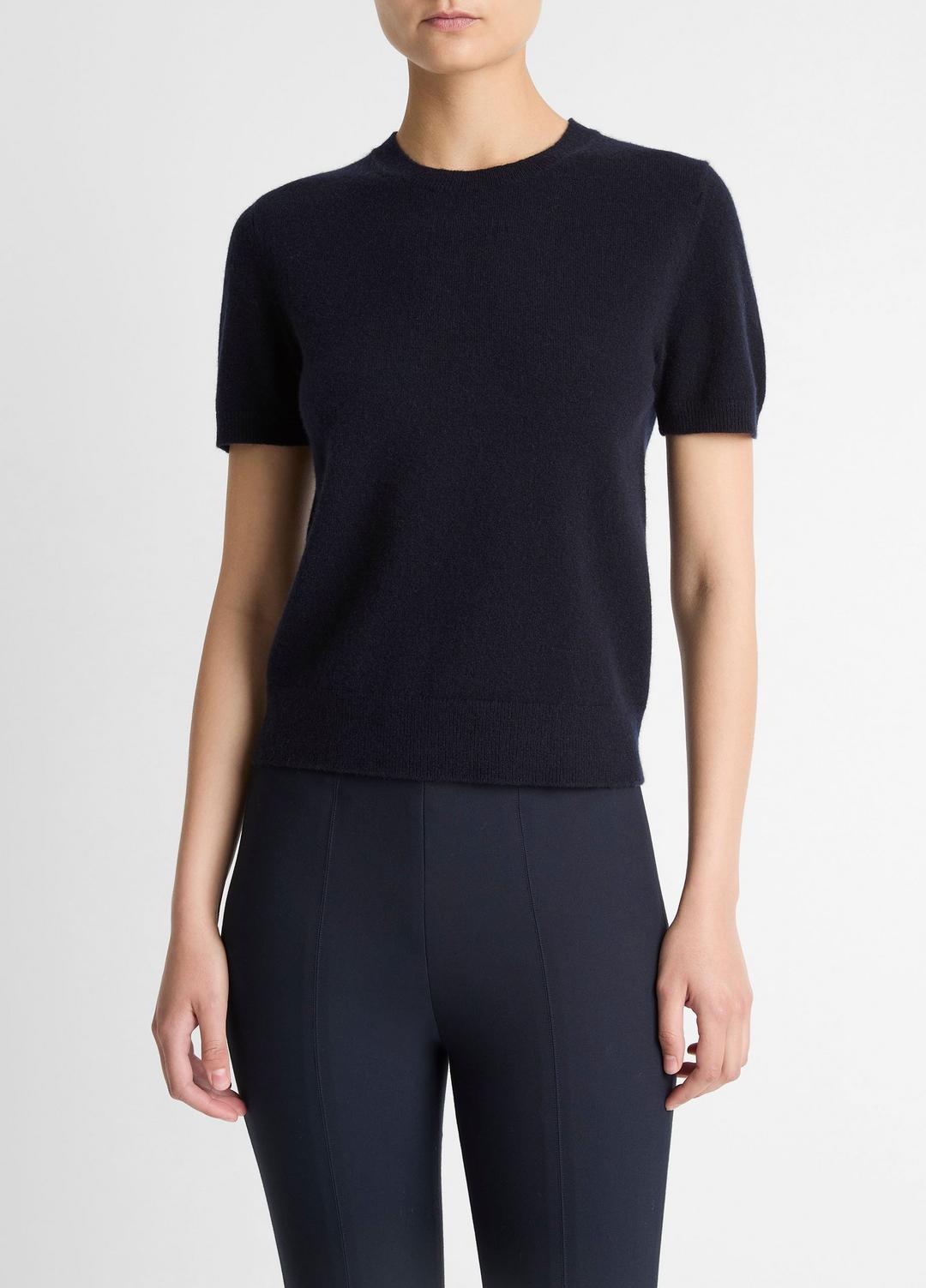 VINCE | Wool & Cashmere-Blend Short-Sleeve Sweater in Crew Neck - COASTAL BLUE