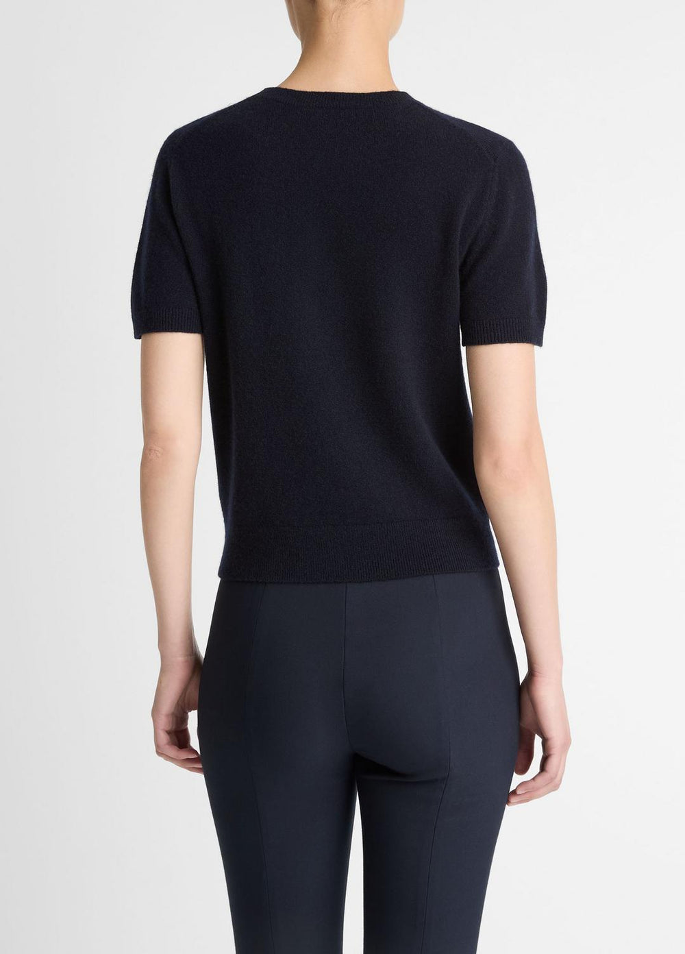 VINCE | Wool & Cashmere-Blend Short-Sleeve Sweater in Crew Neck - COASTAL BLUE