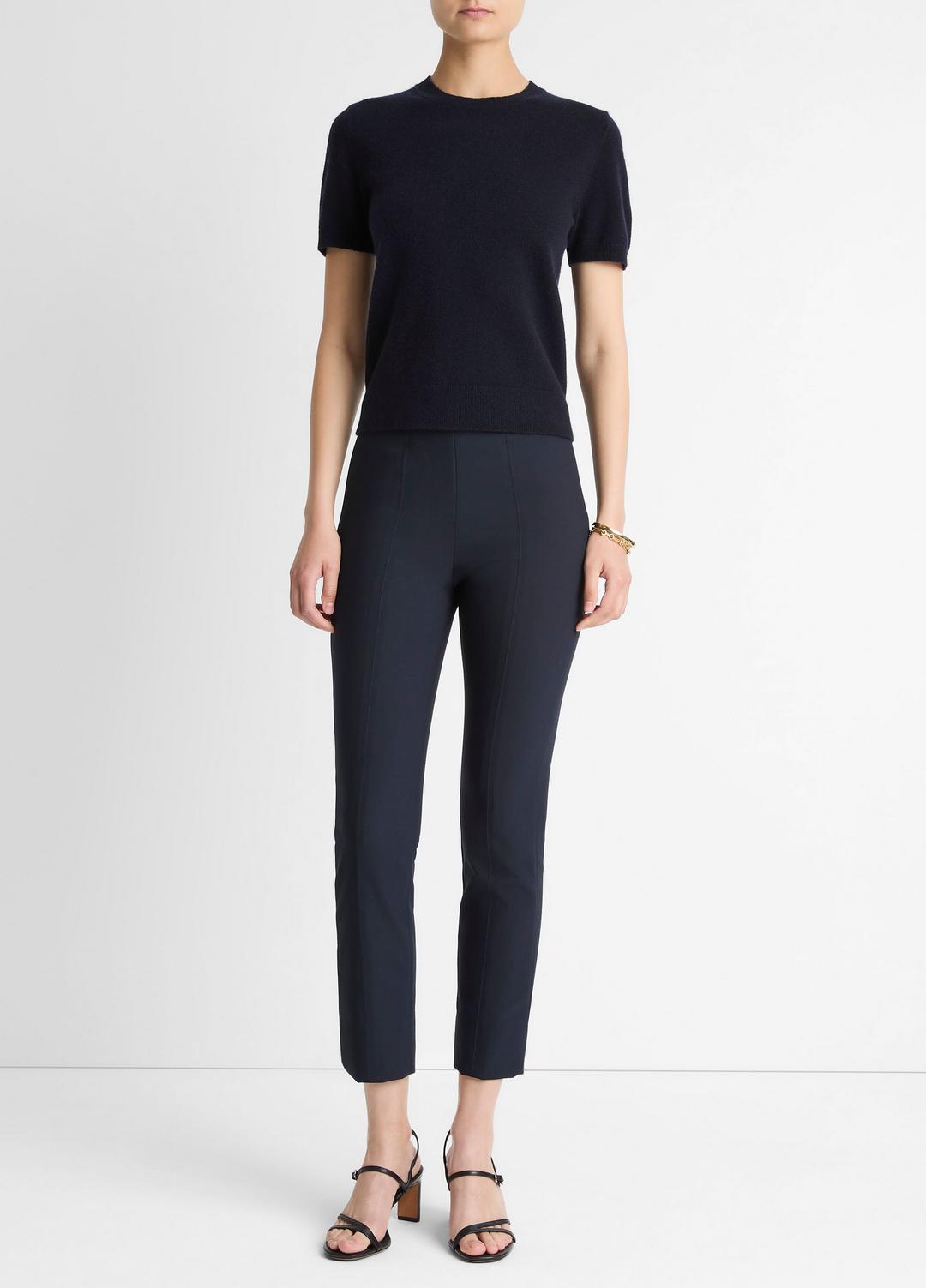 VINCE | Wool & Cashmere-Blend Short-Sleeve Sweater in Crew Neck - COASTAL BLUE