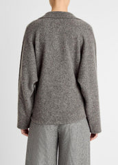 VINCE | Donegal Plush Cashmere Dolman-Sleeve Polo Sweater in Cashmere - MEDIUM HEATHER GREY DONEGAL