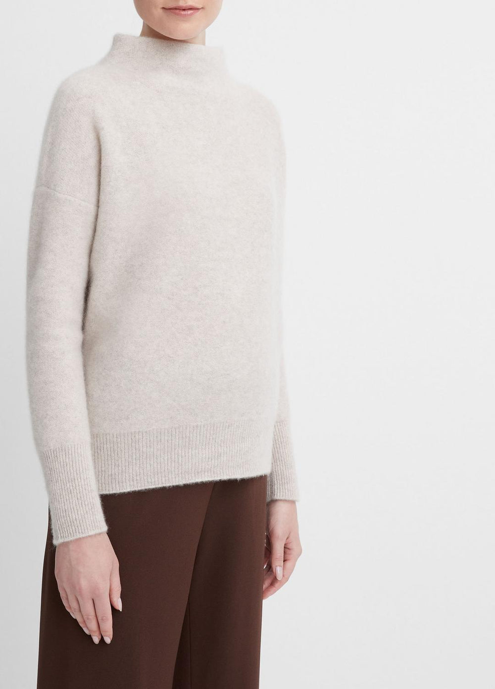 VINCE | Plush Cashmere Funnel-Neck Sweater in Turtleneck - MARBLE