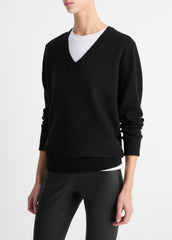 VINCE | Cashmere Weekend V-Neck Sweater in V-Neck - BLACK