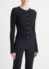 VINCE | Ribbed Cashmere-Silk Cardigan in Cardigans - COASTAL BLUE