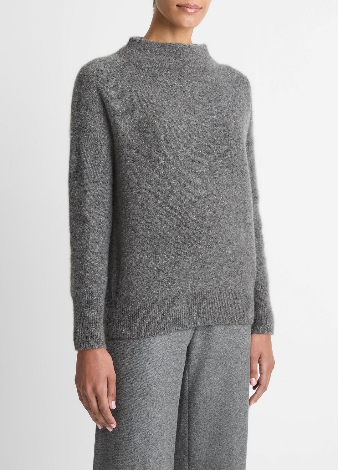 VINCE | Donegal Cashmere Funnel-Neck Sweater in Turtleneck - MEDIUM HEATHER GREY DONEGAL