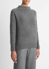 VINCE | Donegal Cashmere Funnel-Neck Sweater in Turtleneck - MEDIUM HEATHER GREY DONEGAL