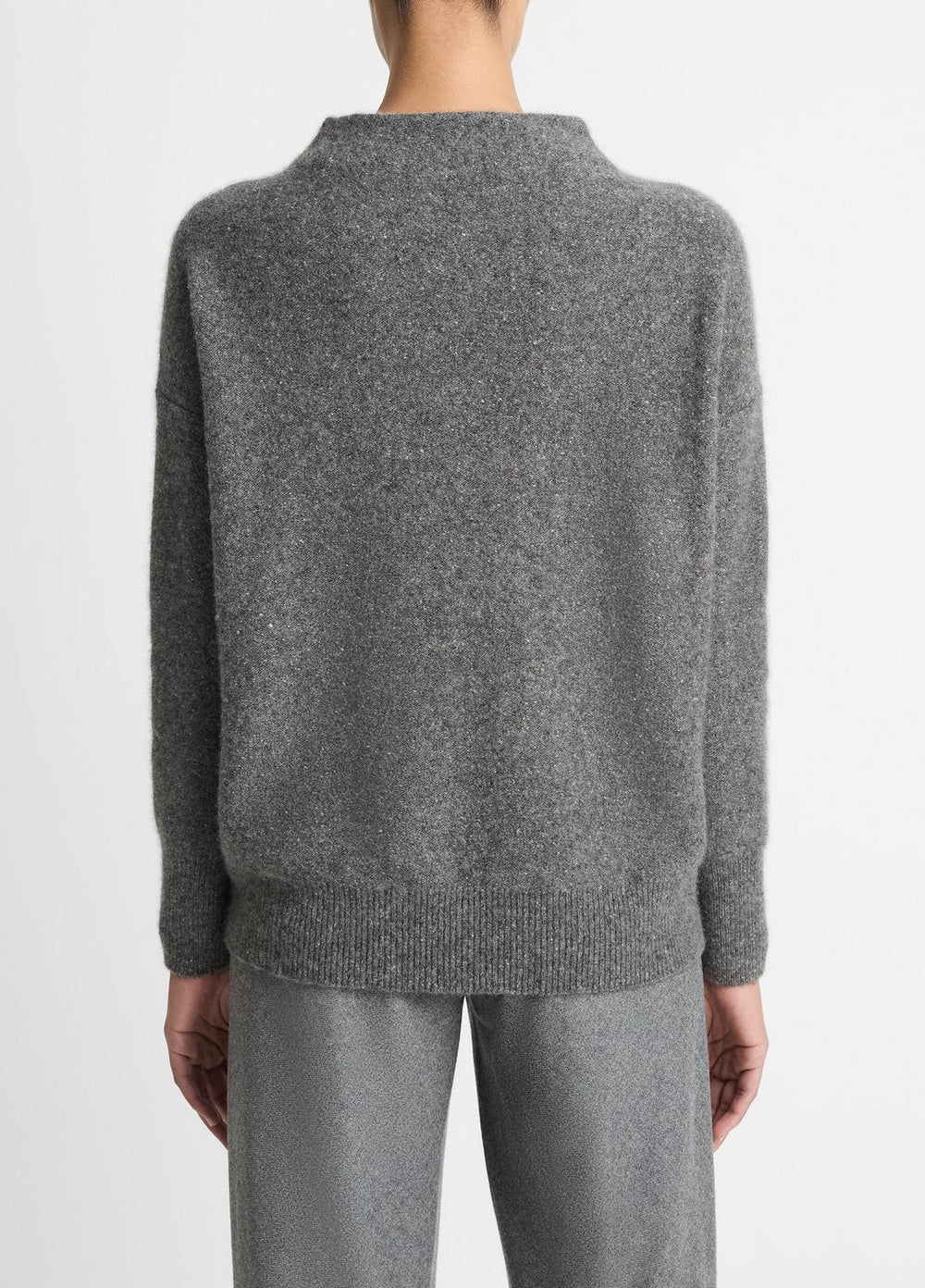 VINCE | Donegal Cashmere Funnel-Neck Sweater in Turtleneck - MEDIUM HEATHER GREY DONEGAL