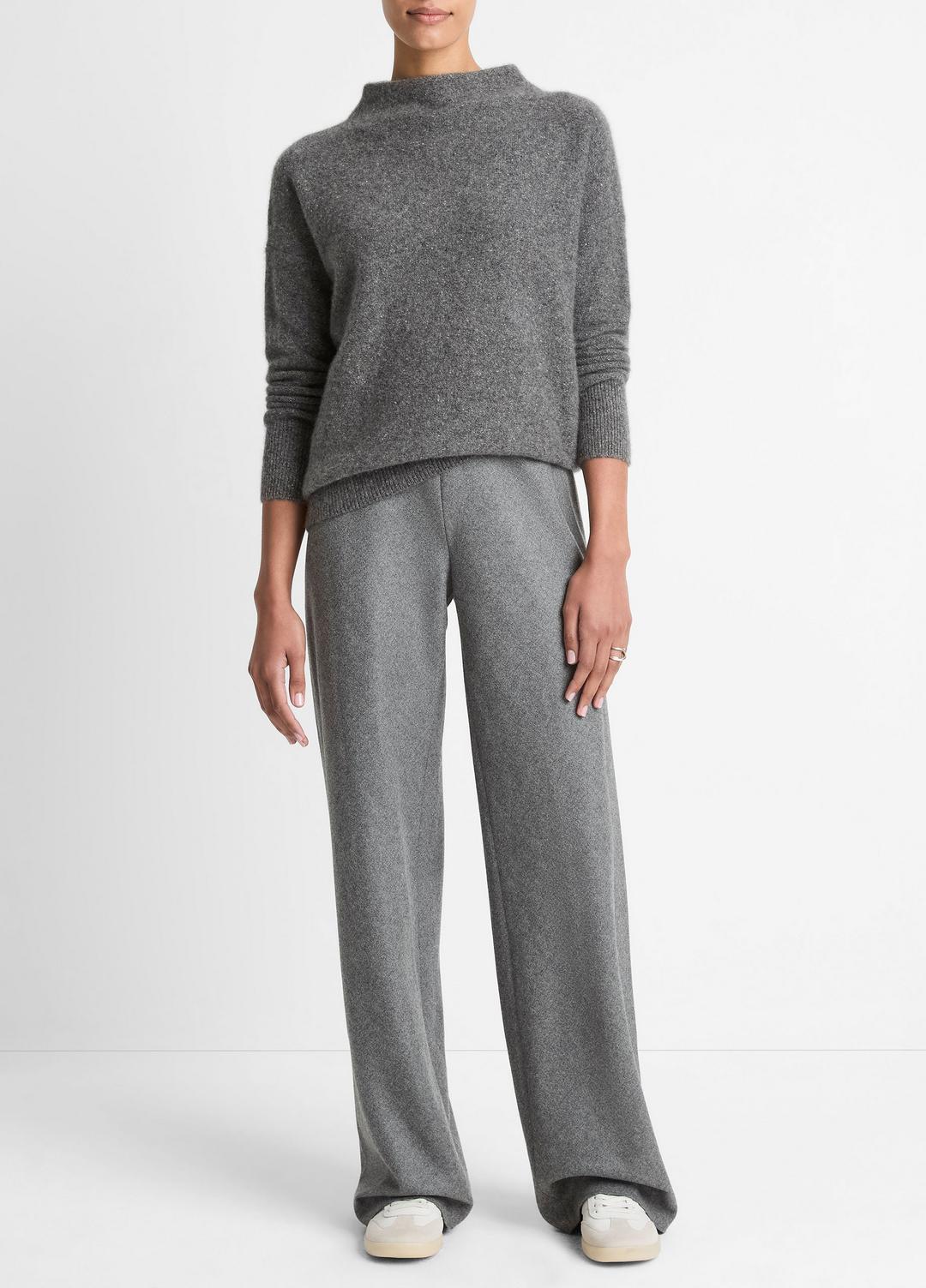 VINCE | Donegal Cashmere Funnel-Neck Sweater in Turtleneck - MEDIUM HEATHER GREY DONEGAL