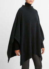 VINCE | Merino Wool-Cashmere Funnel-Neck Poncho in Accessories - BLACK