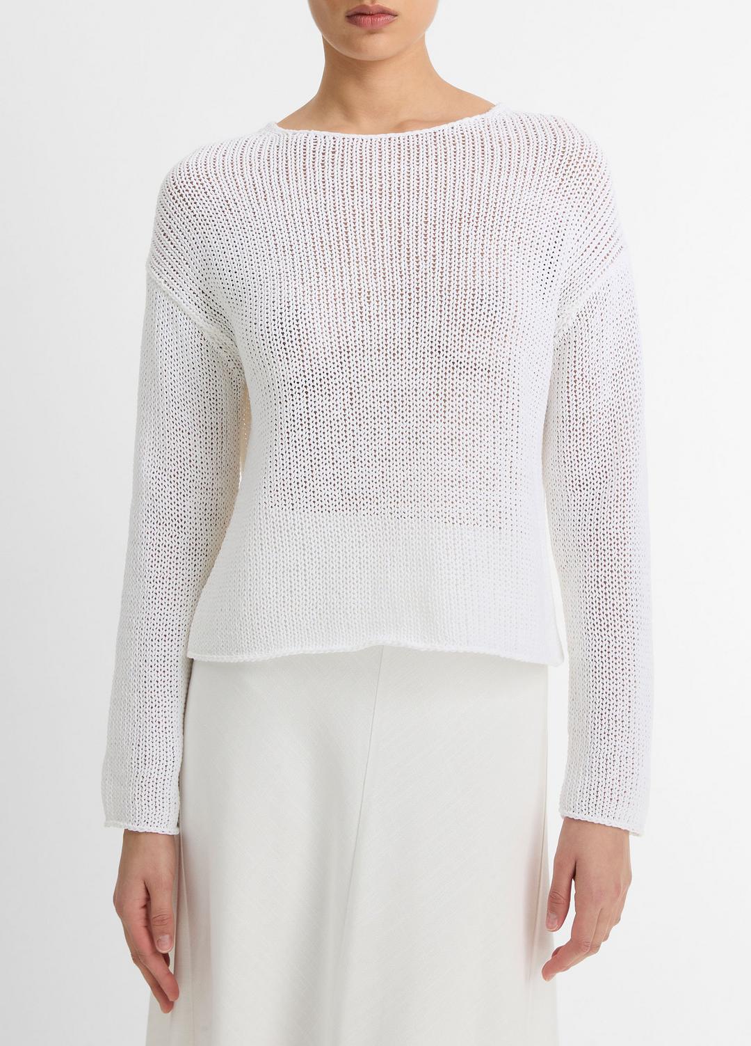 VINCE | Italian Coated Cotton-Blend Sweater in Crew Neck - OPTIC WHITE