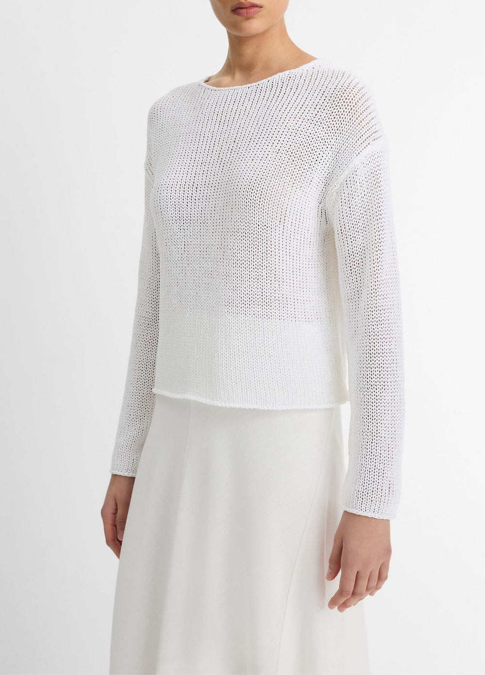 VINCE | Italian Coated Cotton-Blend Sweater in Crew Neck - OPTIC WHITE
