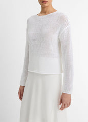 VINCE | Italian Coated Cotton-Blend Sweater in Crew Neck - OPTIC WHITE