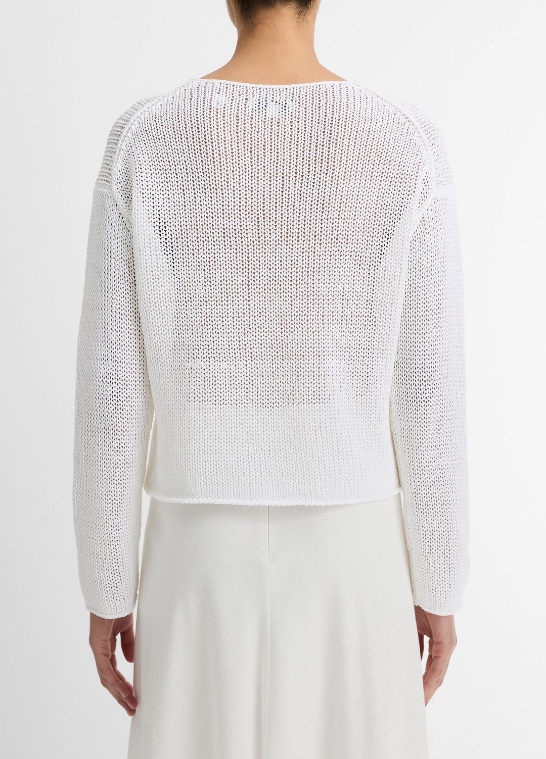 VINCE | Italian Coated Cotton-Blend Sweater in Crew Neck - OPTIC WHITE