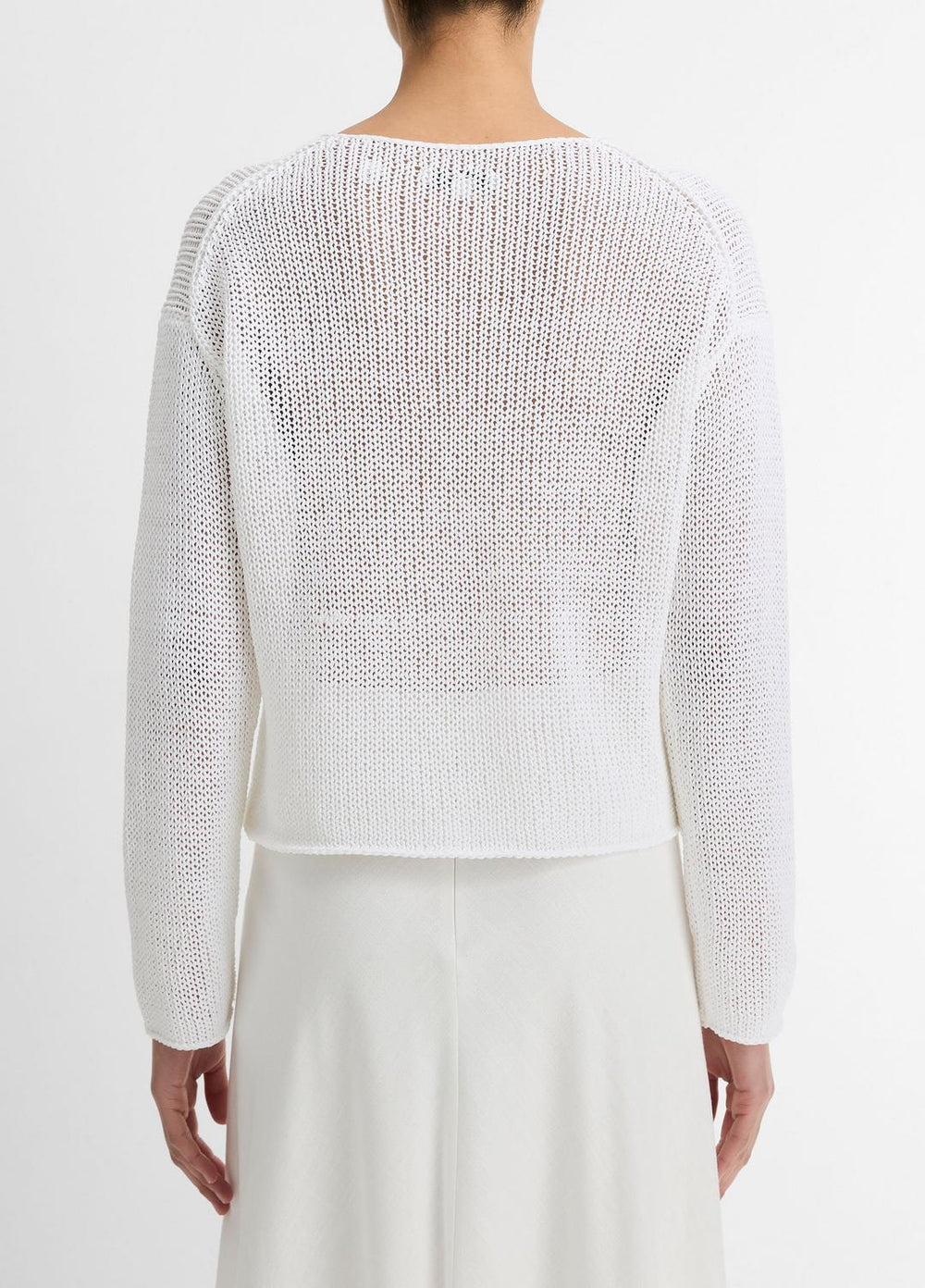 VINCE | Italian Coated Cotton-Blend Sweater in Crew Neck - OPTIC WHITE