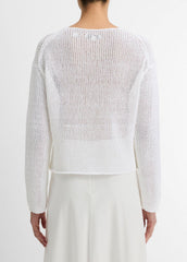 VINCE | Italian Coated Cotton-Blend Sweater in Crew Neck - OPTIC WHITE
