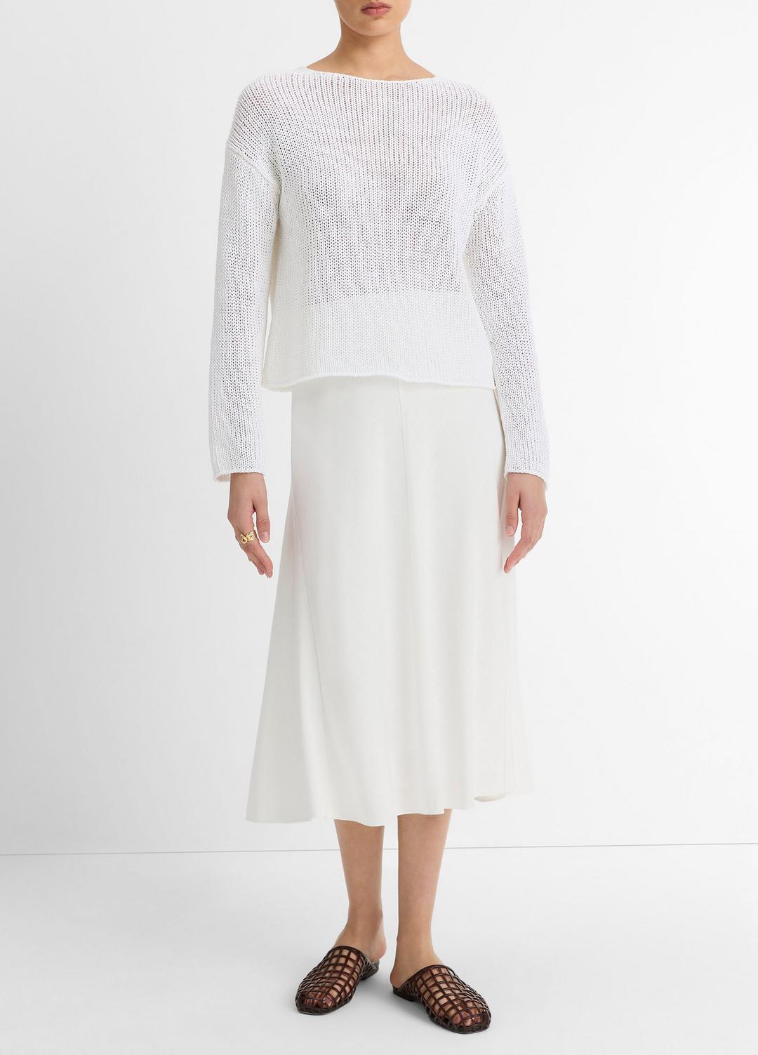 VINCE | Italian Coated Cotton-Blend Sweater in Crew Neck - OPTIC WHITE