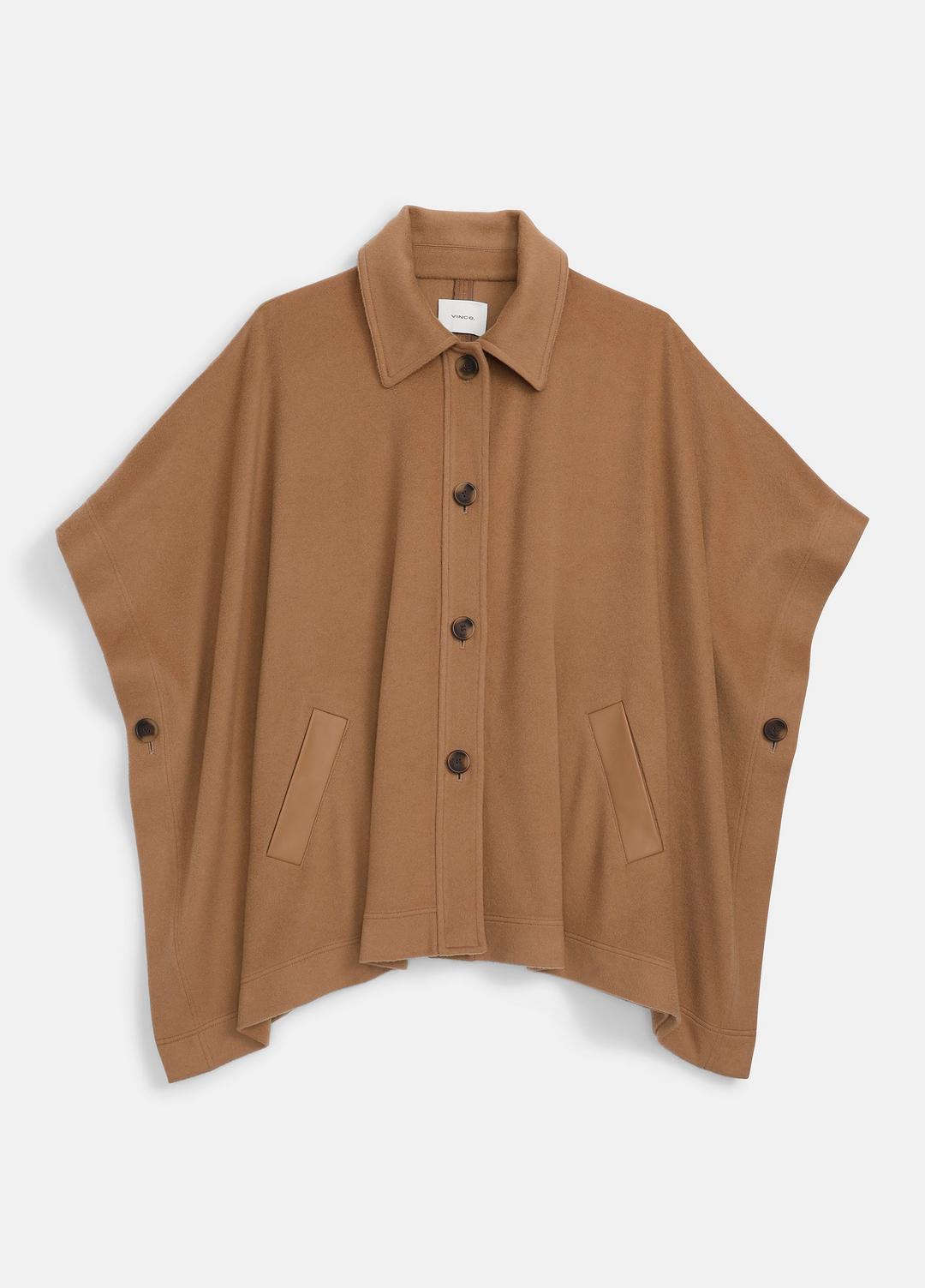 VINCE | Leather-Trim Wool Cape in Accessories - CAMEL