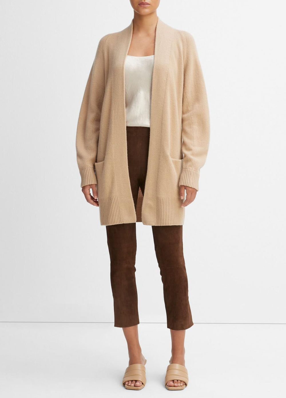 VINCE | Cashmere Open-Front Cardigan in Cardigans - CAMEL