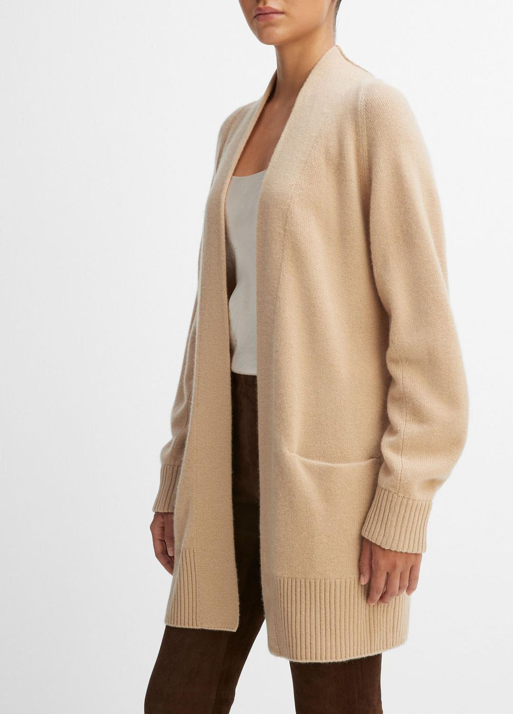 VINCE | Cashmere Open-Front Cardigan in Cardigans - CAMEL