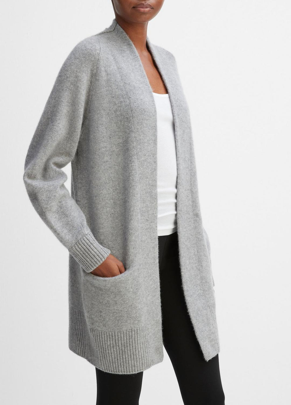 VINCE | Cashmere Open-Front Cardigan in Cardigans - MEDIUM HEATHER GREY