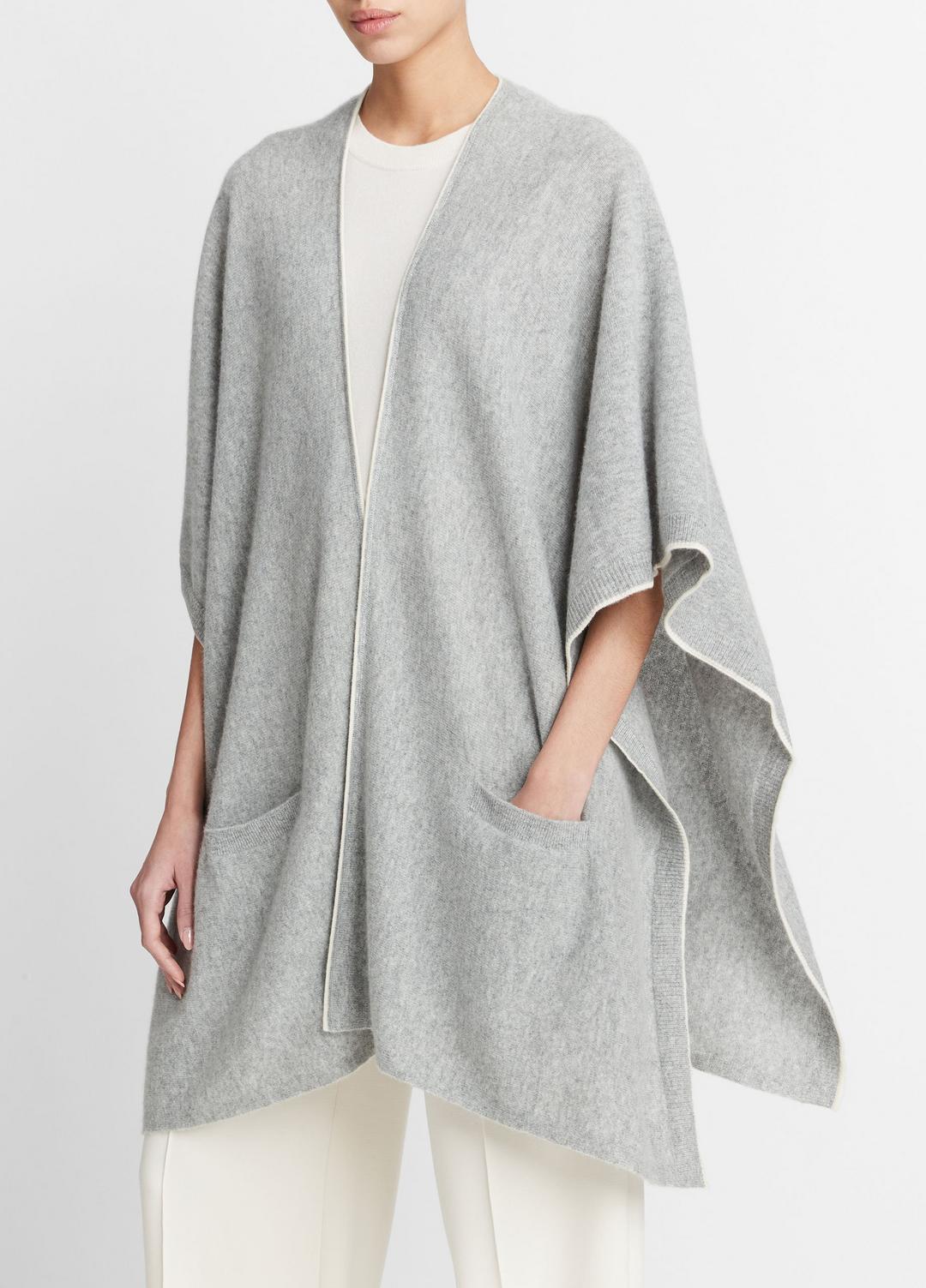 VINCE | Tipped Jersey-Knit Cashmere Cape in Sweaters - MEDIUM GREY/OFF WHITE