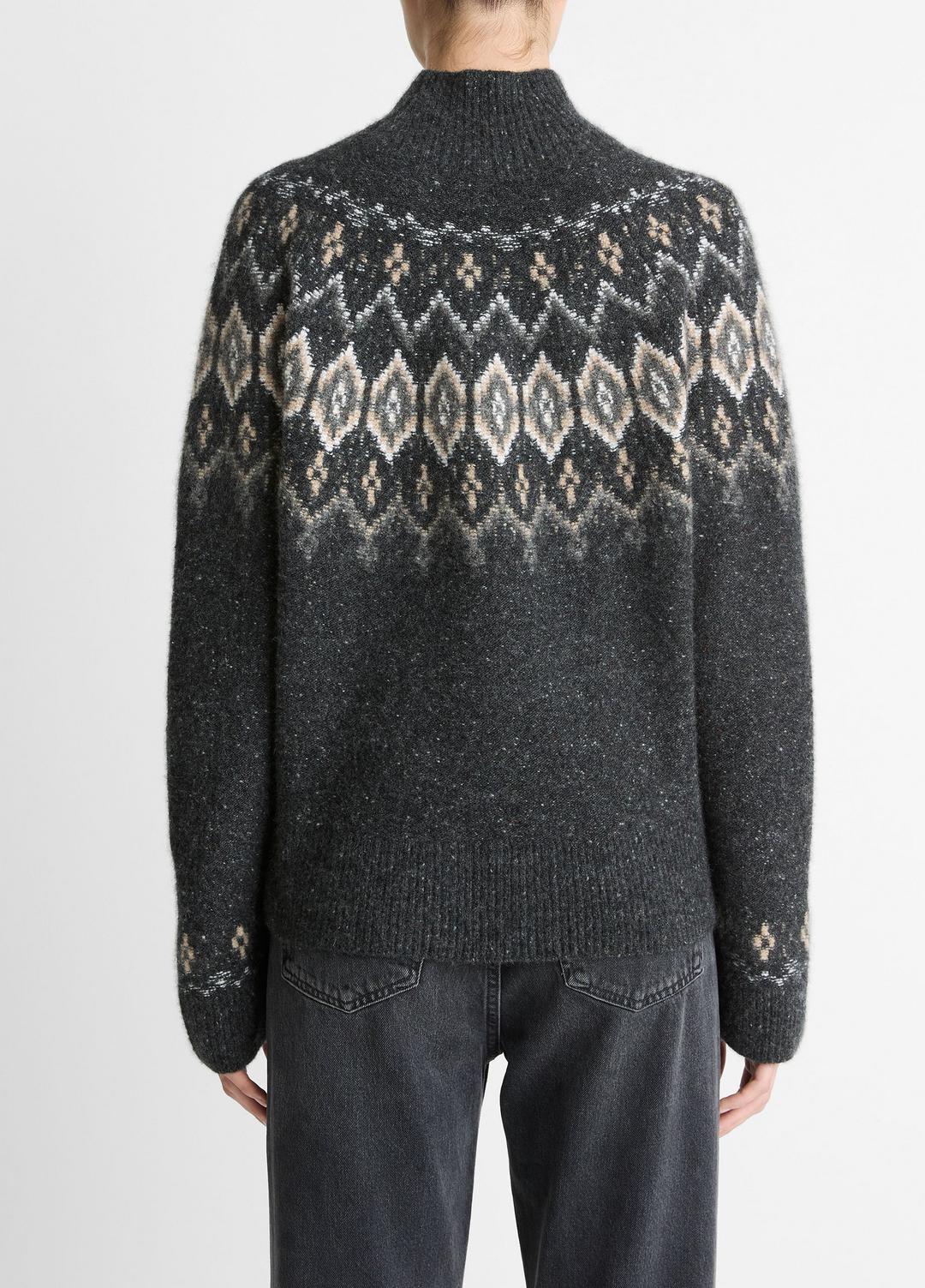 VINCE | Fair Isle Donegal Cashmere Turtleneck Sweater in Turtleneck - HEATHER CHARCOAL COMBO
