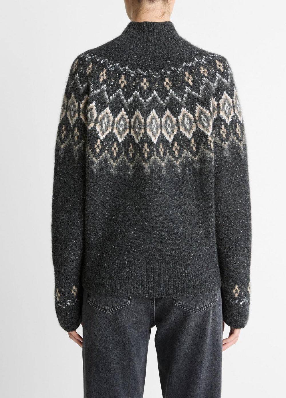 VINCE | Fair Isle Donegal Cashmere Turtleneck Sweater in Turtleneck - HEATHER CHARCOAL COMBO