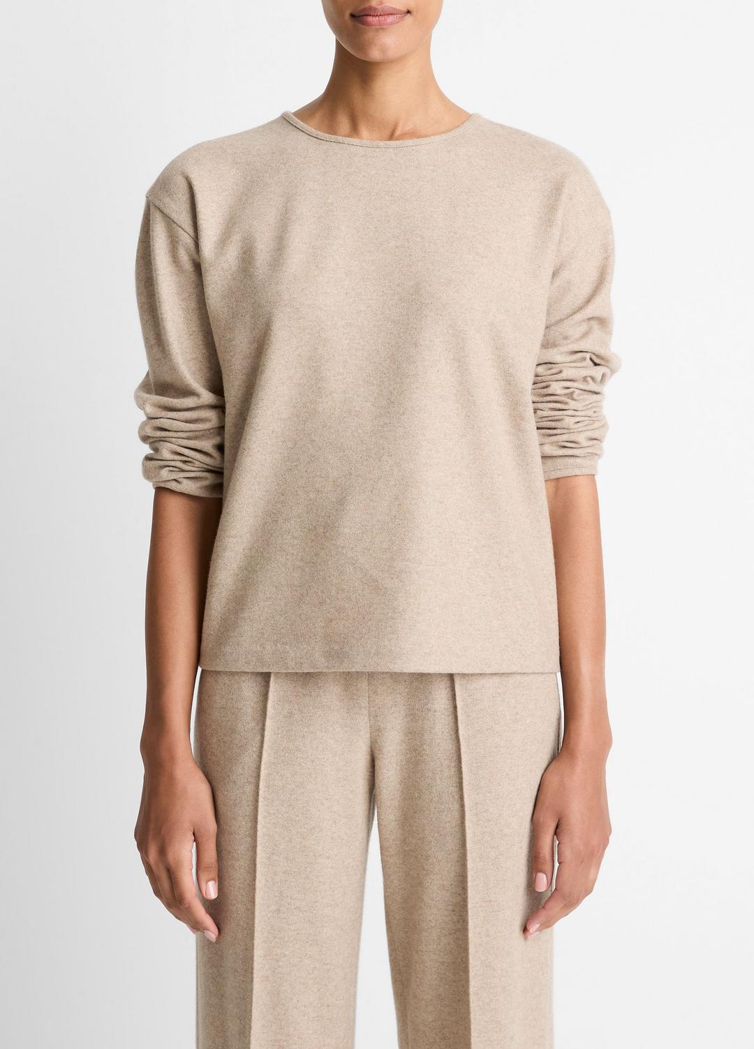 VINCE | Italian Wool-Blend Lounge Pullover in Sweatshirts & Hoodies - HEATHER MARZIPAN