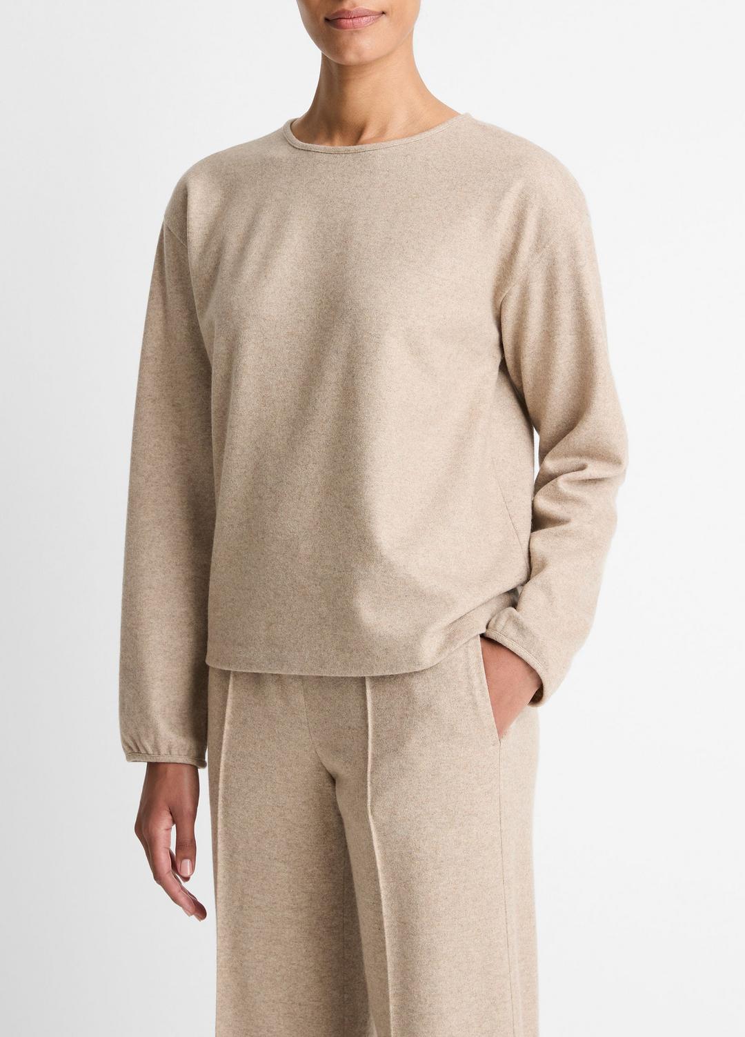 VINCE | Italian Wool-Blend Lounge Pullover in Sweatshirts & Hoodies - HEATHER MARZIPAN