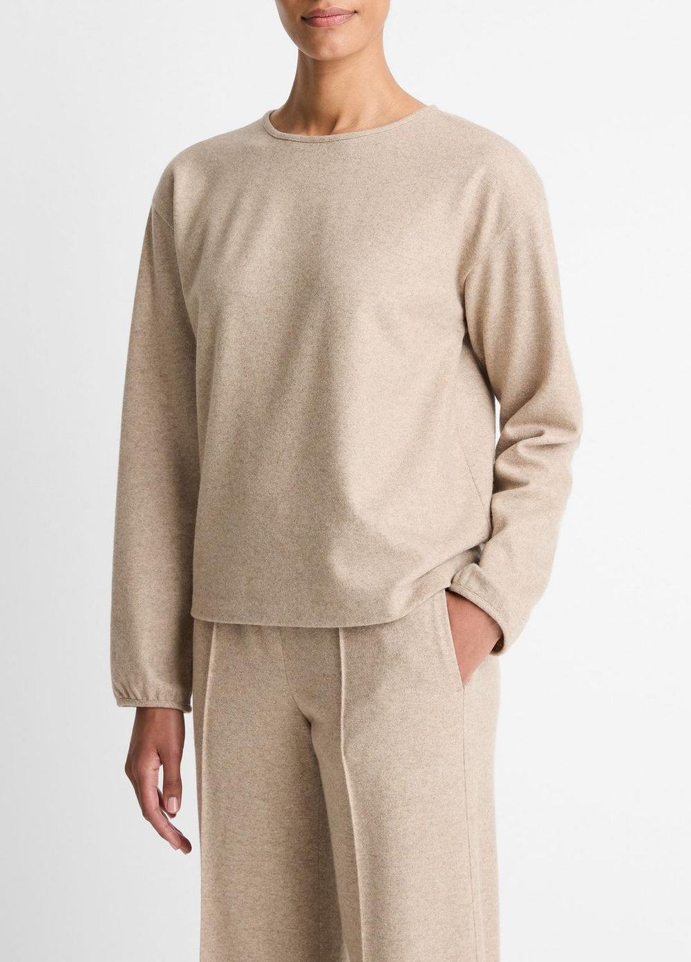 VINCE | Italian Wool-Blend Lounge Pullover in Sweatshirts & Hoodies - HEATHER MARZIPAN