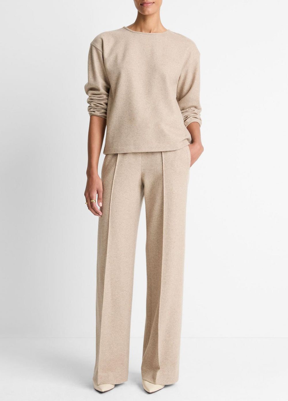 VINCE | Italian Wool-Blend Lounge Pullover in Sweatshirts & Hoodies - HEATHER MARZIPAN